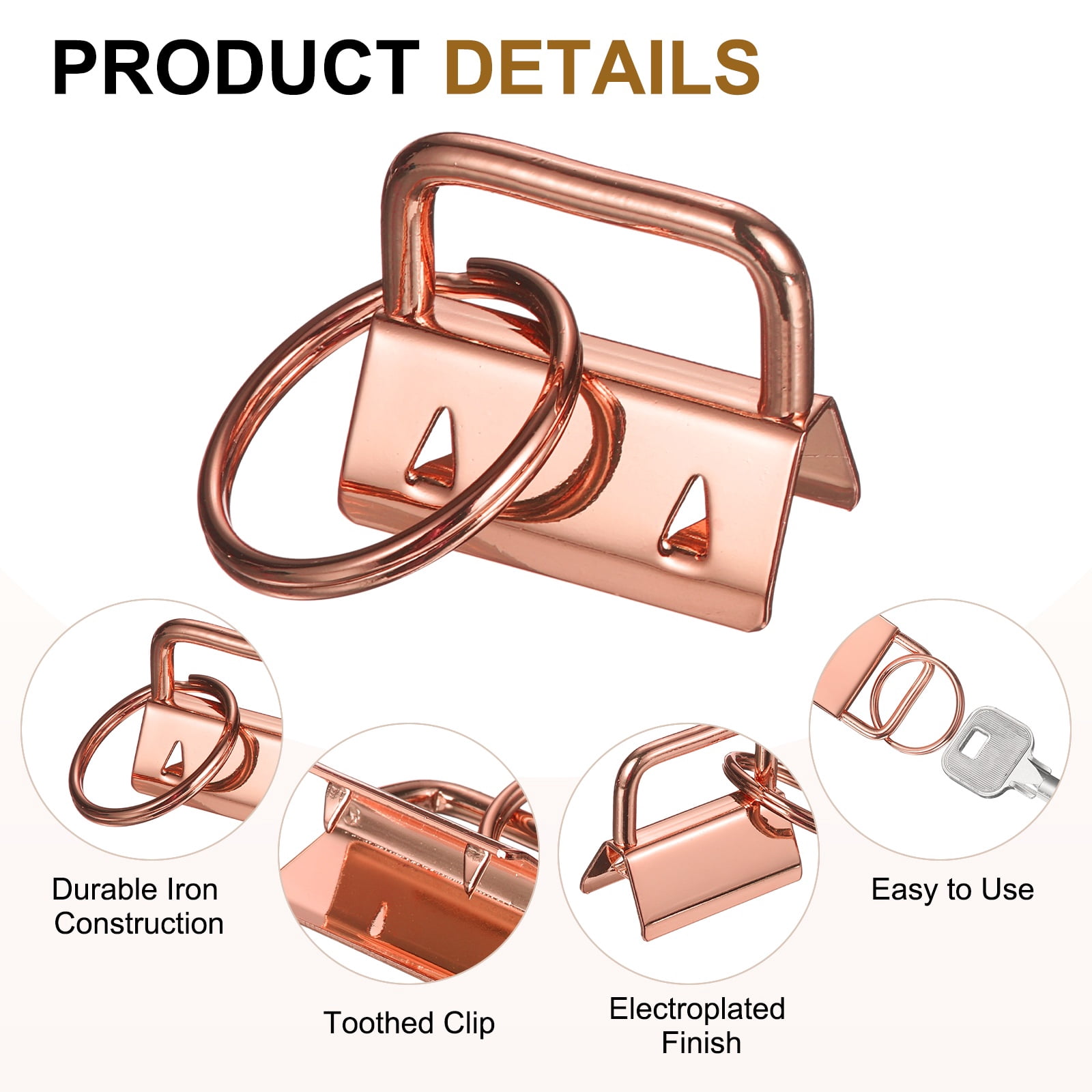 Uxcell 30 Pcs Key Fob Hardware, 1in 26mm Wristlet Clasp Sets with Key Rings for Keychain Making Supplies Lanyards Bag DIY Crafts, Rose Gold
