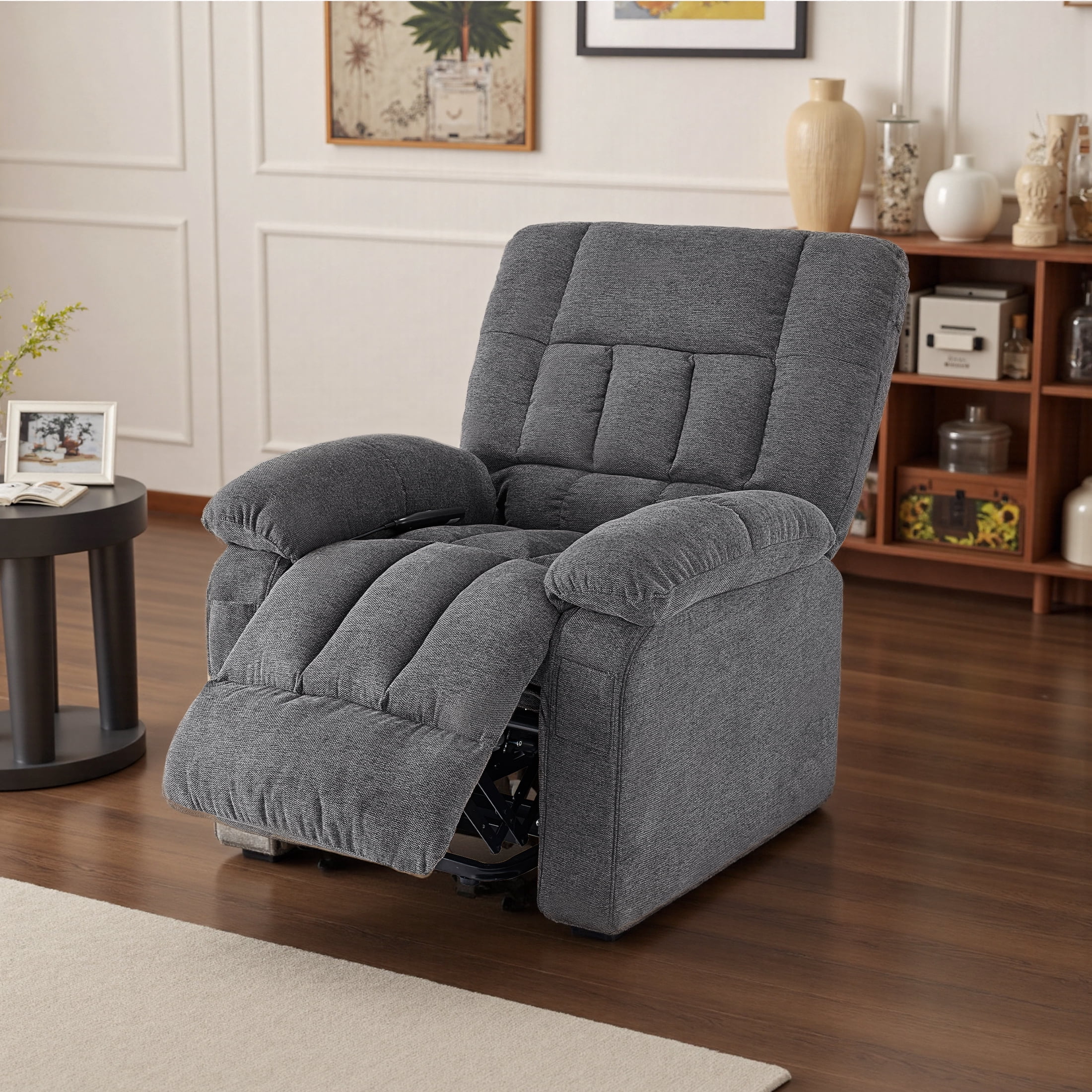 Power Lift Recliner Chair with Vibration Massage and Heat for Elderly, Ergonomic Overstuffed Breathable Fabric Reclining Chair,Grey