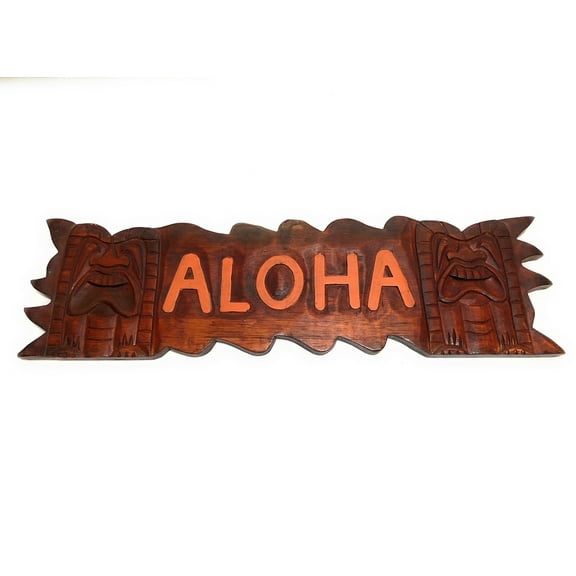 Aloha Sign 24" w/ Love & Prosperity Tikis - Tiki Bar Decor | #BDS1203560
