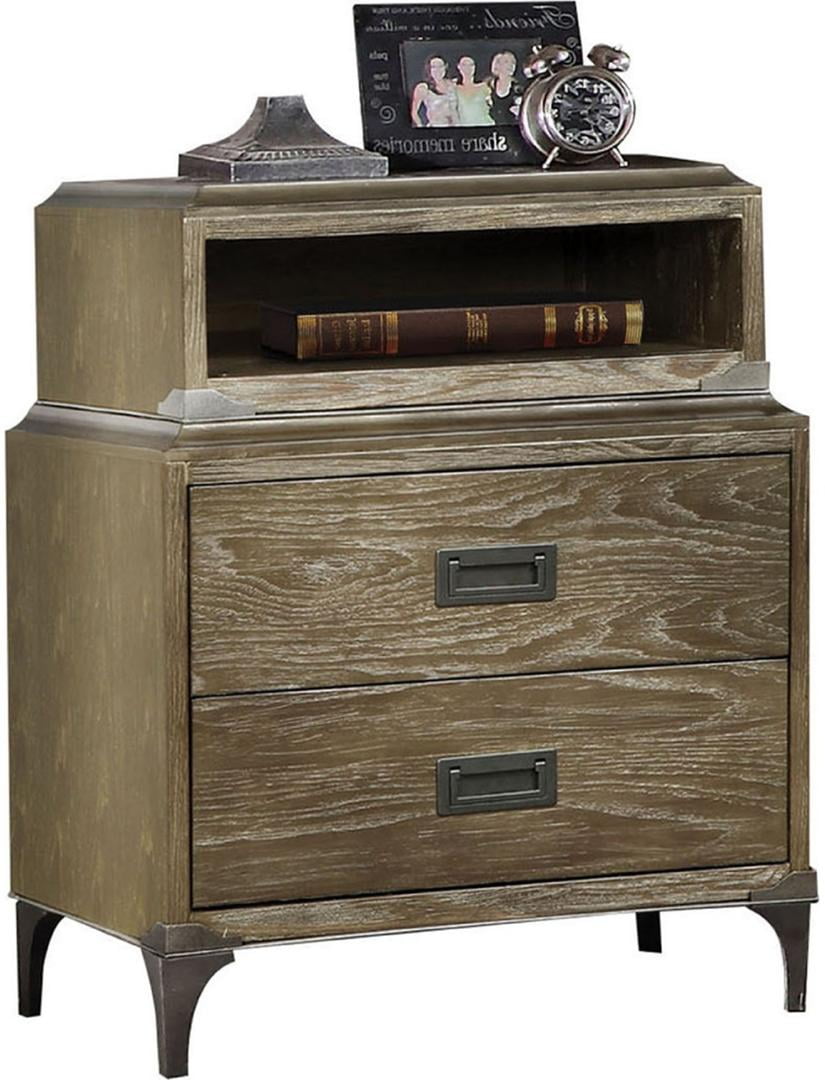 Nightstand with USB, One Size, Weathered Oak