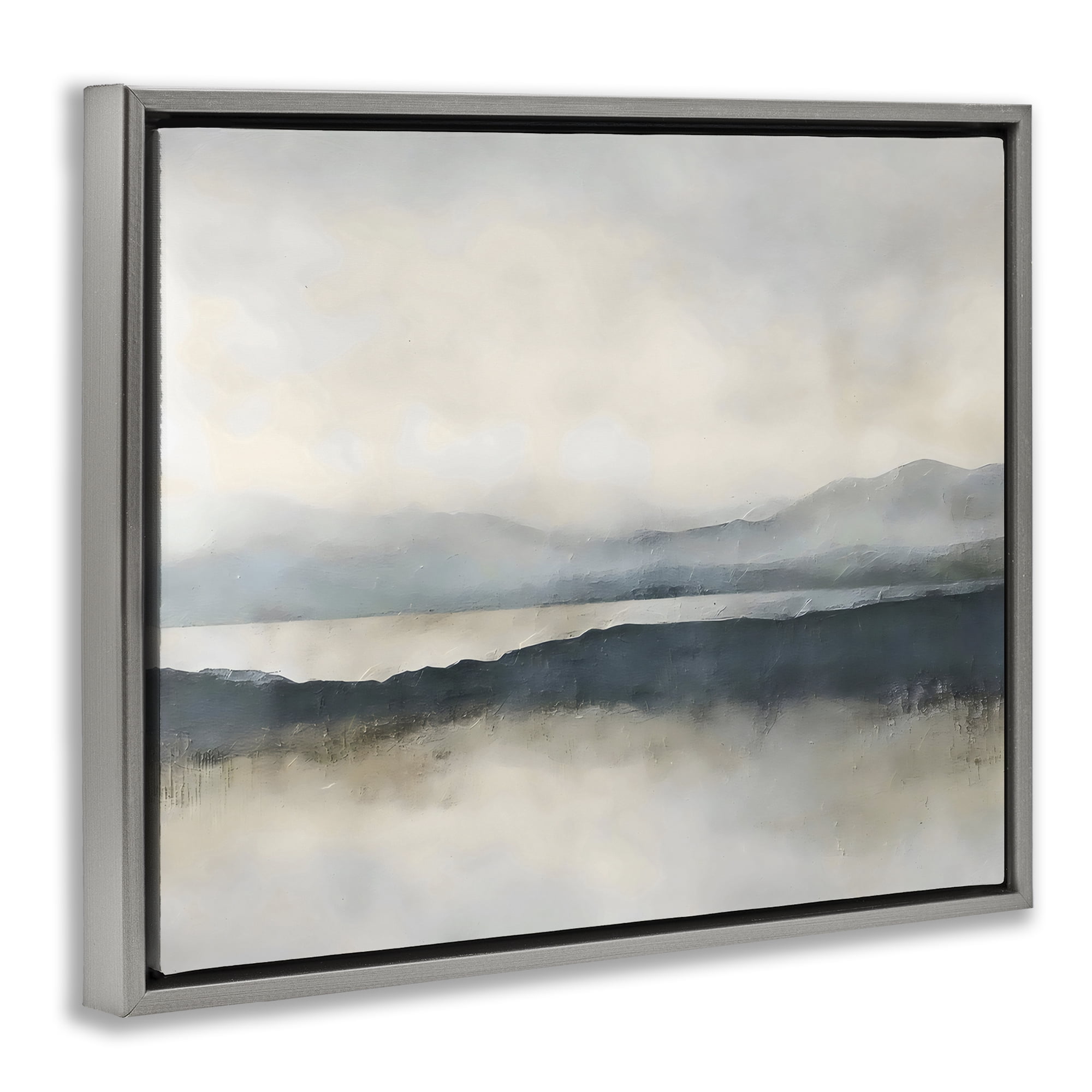 Stupell Industries Muted Horizon Mountainscape Gray Framed Floater Canvas Wall Art, design by Riley B