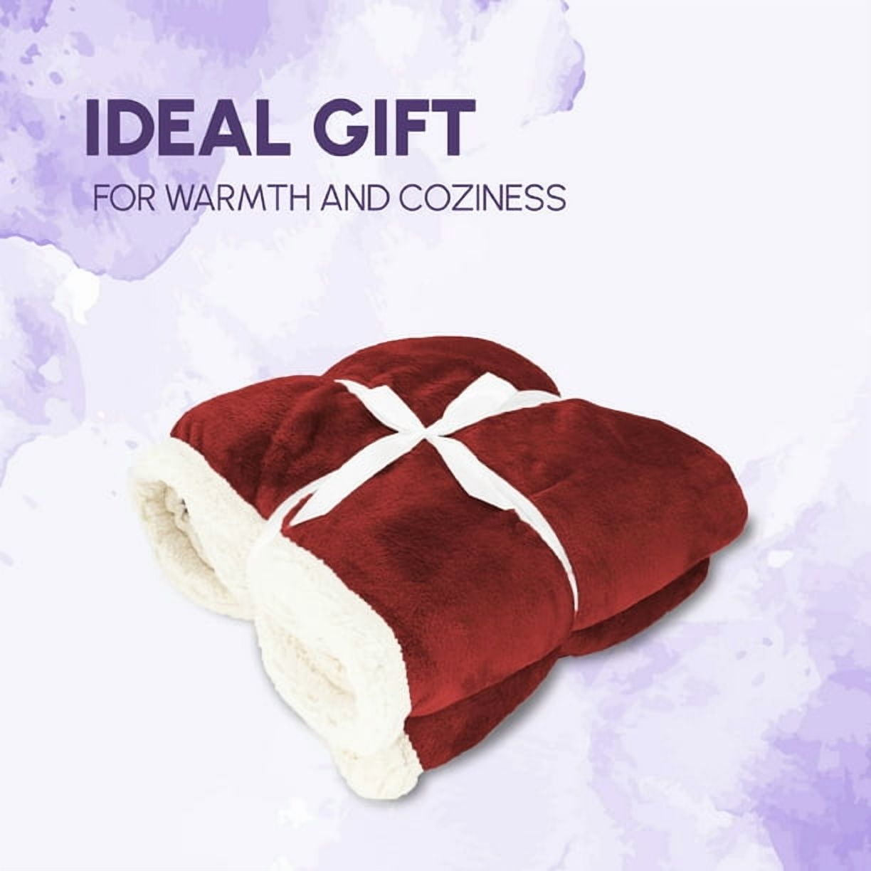 Beddora Luxury Flannel Sherpa Throw Blanket – 50” x 60” – Ultra-Soft & Warm – 450 GSM Plush Reversible Fleece – Cozy Winter Couch or Bed Blanket – Red