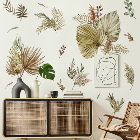 Large Boho Palm Leaves Wall Decals Fall Leaf Wall Stickers DIY Peel and Stick Wall Stickers Aesthetics Decor Living Room Bedroom TV Background Wall Decor