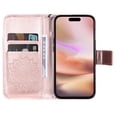 thumbnail image 7 of Allytechgroup for iPhone 16 Case Wallet, Sunflower Embossed PU Leather Flip Cover Stand Hand Strap Shockproof Stylish Cards Slots Phone Case for iPhone 16, Rosegold, 7 of 7