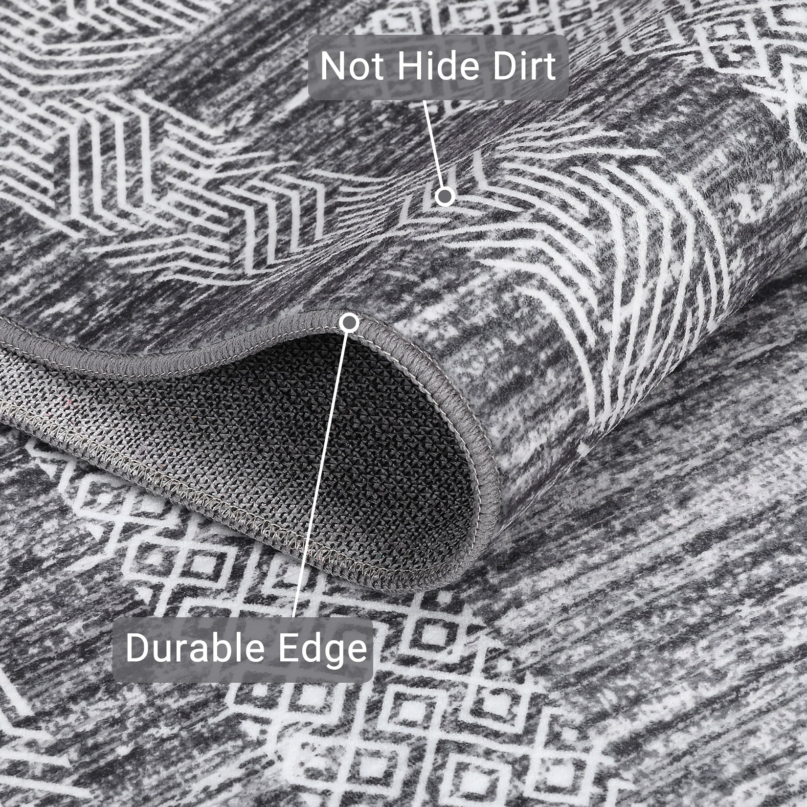 Hasoo Area Rug 8' x 10' Rugs for Dining Room Washable Rugs Modern Geometric Bordered Indoor Carpet Soft Lightweight Foldable Nonslip Gray Rug