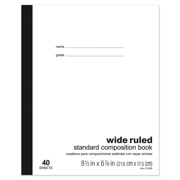 Office Depot Standard Composition Book, 6 7/8in. x 8 1/2in., Wide Ruled, 40 Sheets, 4170721