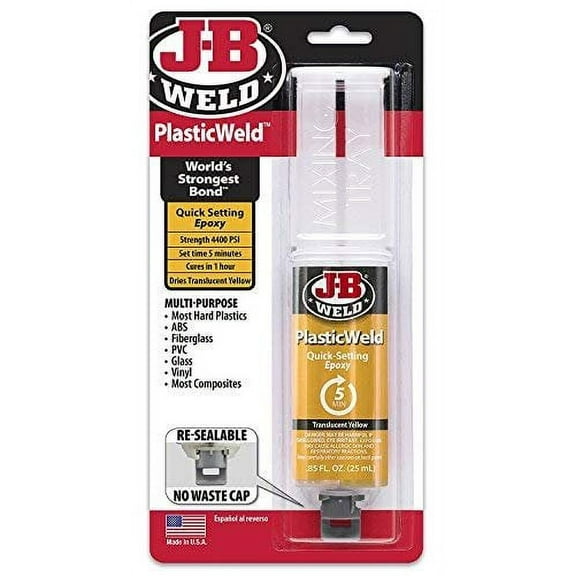 J-B Weld 50132 PlasticWeld Quick-Setting Epoxy Syringe - Dries Translucent Yellow - 25 ml Pack of 3
