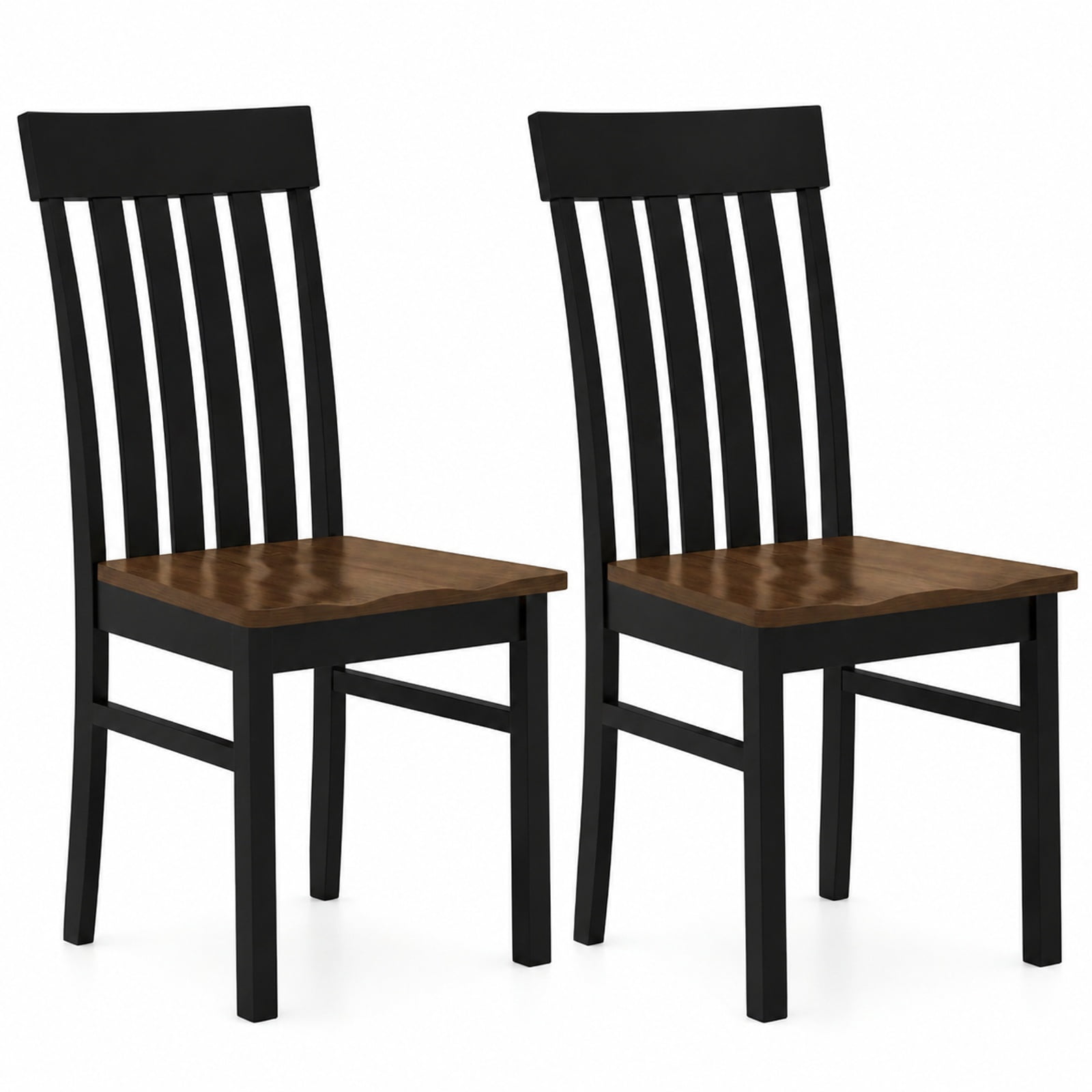 Furnibear Wooden Dining Chairs Set of 2 Armless Kitchen Chairs with Slatted High Backrests and Rubber Wood Legs for Dining Room, Black