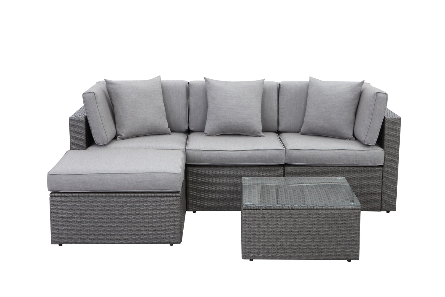 5pc Wicker& Aluminum Outdoor Patio Sectional Seating Grey