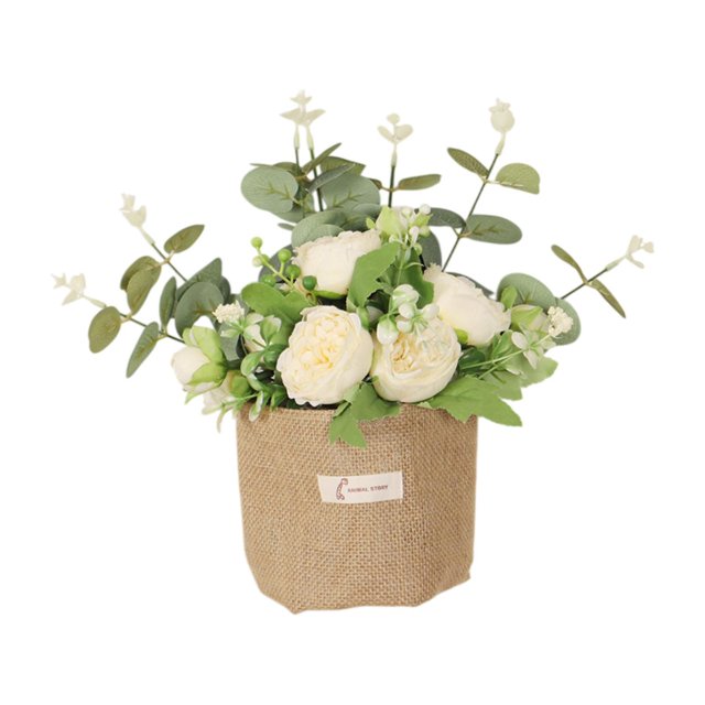 Flor colgante artificial Flores falsas con un adorno de bolso de arpillera para la boda Sala de estar de verano Sala de estar en casa estantería Champán