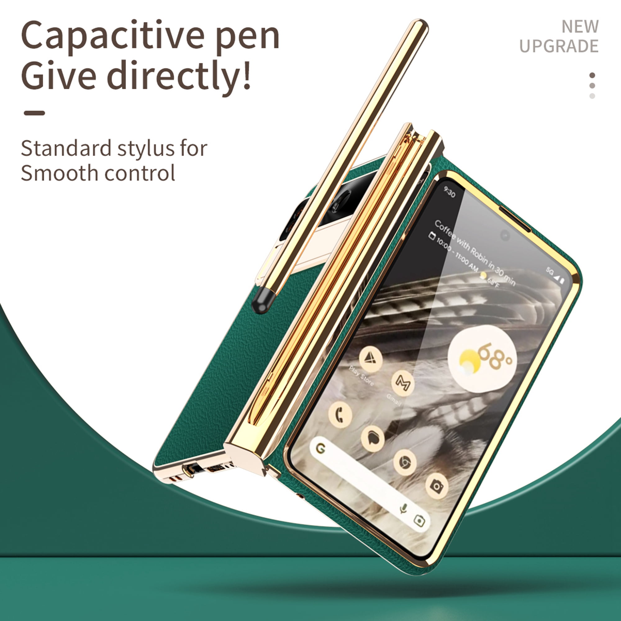Dteck for Google Pixel Fold Case with Built-in Tempered Glass Screen Protector, Full Body Hinge Protection Shockproof Case with Pen Slot for Pixel Fold, Green