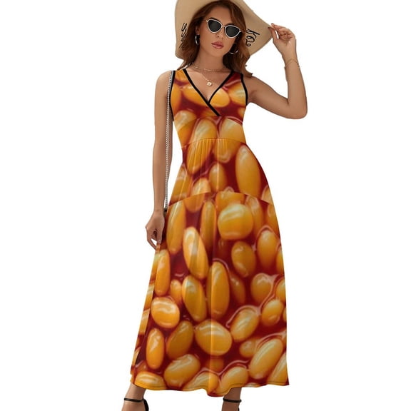 Baked Beans Womens Night Club Maxi Dress V Neck Sleeveless Bohemia Long Dresses