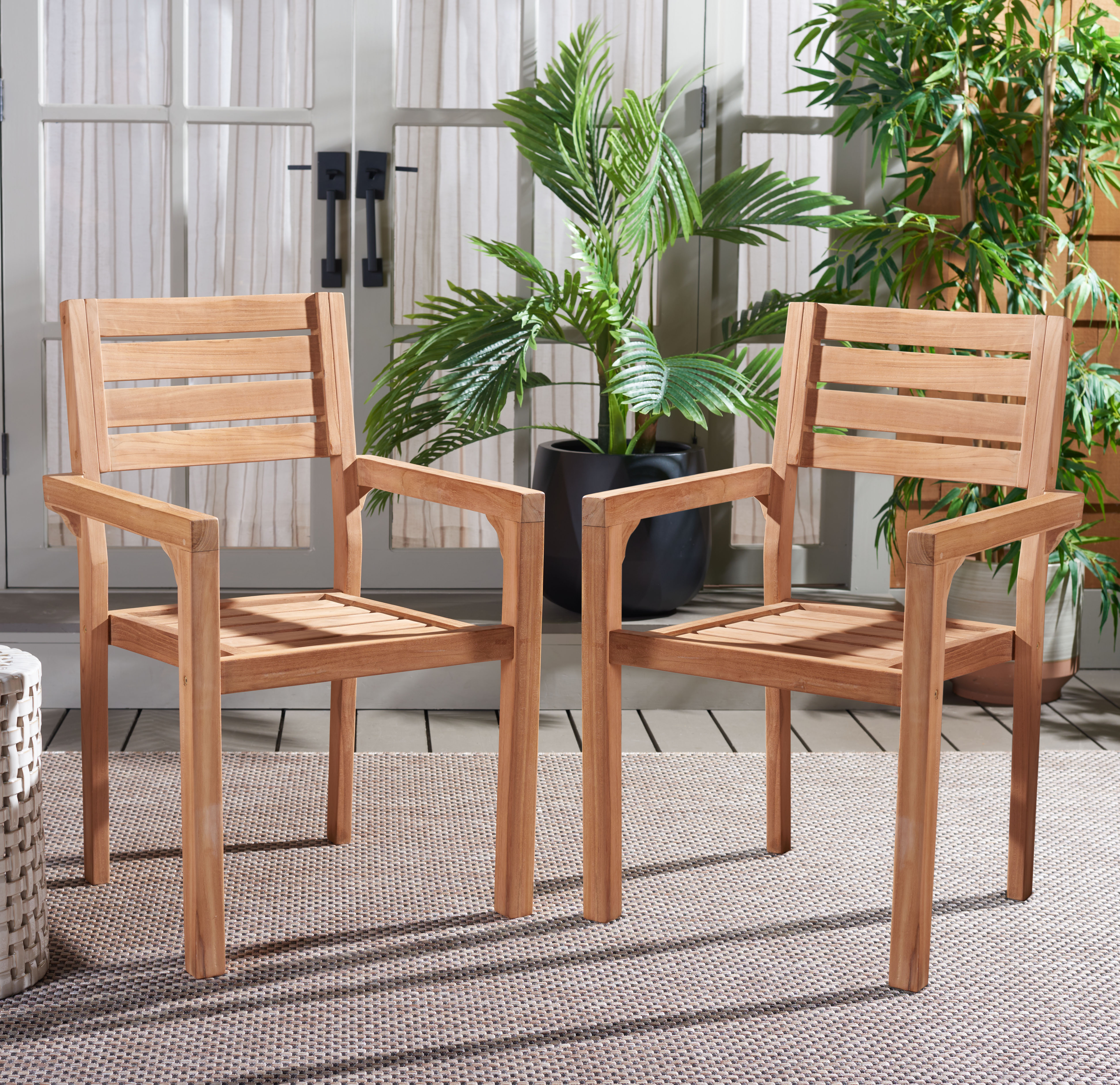 Safavieh Leon Wood Outdoor Dining Arm Chair - Set of 2, Natural