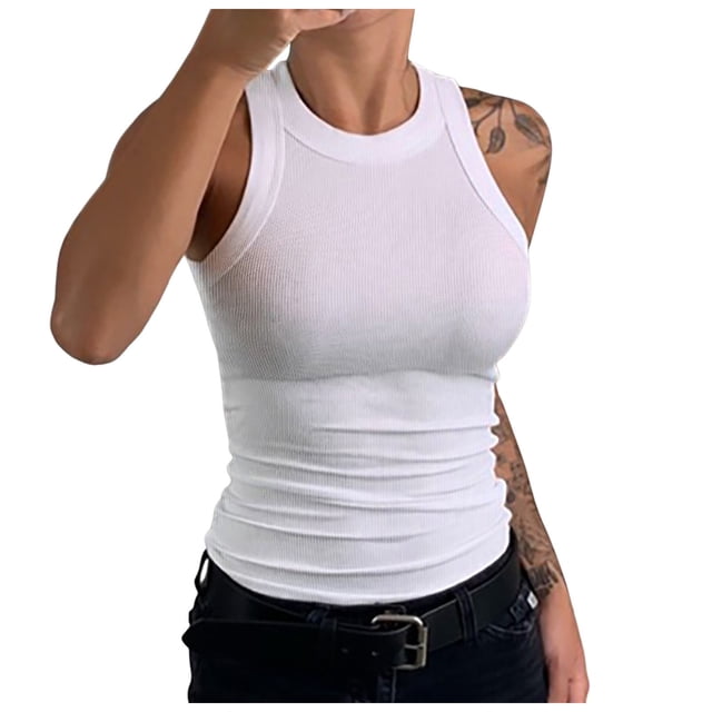 Camiseta sin mangas sexy con espalda descubierta para mujer: camiseta corta ajustada con fruncidos y cierre de gancho para salir por la noche