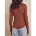 thumbnail image 4 of Women's Henley Shirts Long Sleeve Deep V Neck Solid Color Waffle Knit Crop Tops Slim Fit T-Shirts, 4 of 5