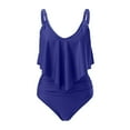 thumbnail image 3 of Vedolay Women's Summer One Piece Tummy Control Ruffled Sleeve Solid Color Swimsuit,Blue S, 3 of 5