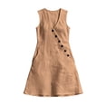thumbnail image 4 of Shihyeh Summer Maxi Dresses for Women 2026 Linen V Neck Sleeveless Beach Sundress Button Casual Loose Dress with Pockets, 4 of 7