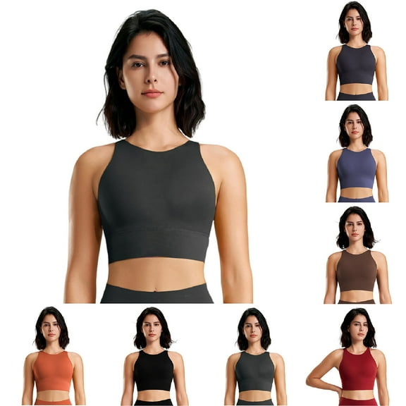 Feancey Seamless Bras for Women Moisture Wicking Workout Yoga Bra Cross Back Wireless Brassiere Womens High Impact Sports Bras Blue L