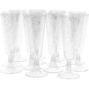 MATANA 50 Silver Glitter Plastic Champagne Flutes 5oz Clear Plastic Toasting Glasses, Mimosa Glasses, Champagne Glasses - Wedding Anniversary Garden Barbecue Cocktail Parties, Reusable & Recyclable