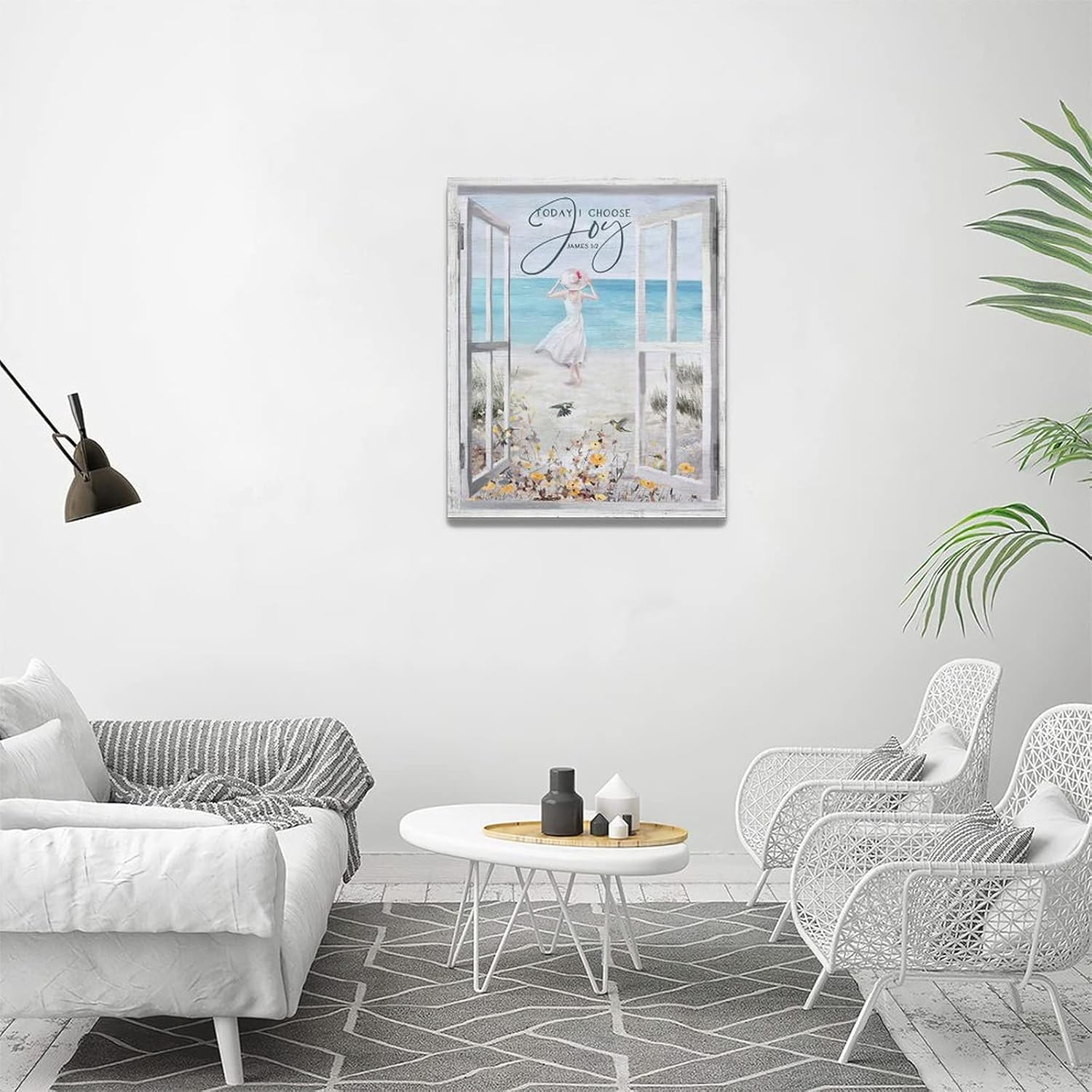 Taimeng Beach Bathroom Wall Art Hummingbirds Flower Pictures Coastal Ocean Bathroom Wall Decor Beach Girl Window Style Canvas Prints Painting Framed Artwork for Bathroom Living Room Bedroom16''x20''
