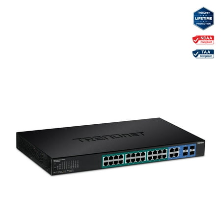 UPC: 0710931160208 | TRENDnet TPE-2840WS 24-port Gigabit Web Smart PoE Switch plus 4 SFP slots