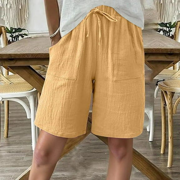 Shorts For Women Knee Length Linen Wide Leg High Waisted Beach Summer Pants Casual Vacation Short Pant Women Business Casual Pants Loose Fitting Pants for Women Dressy Casual Beach Pants for Women