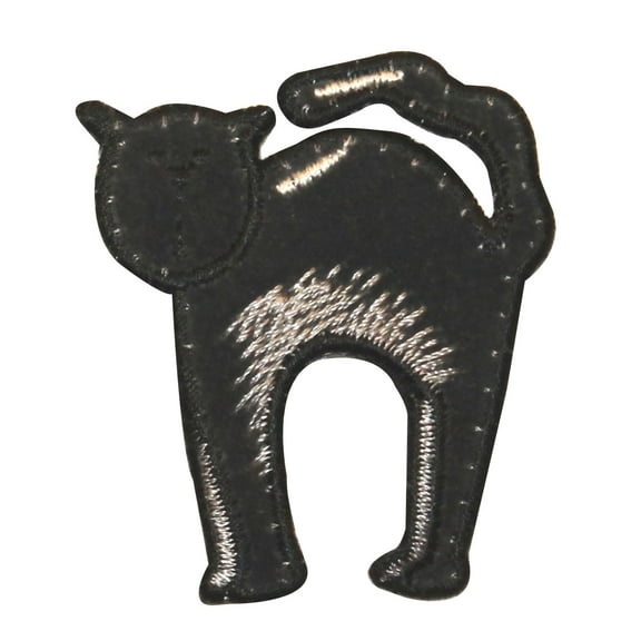 ID 0916 Black Cat Outline Patch Halloween Symbol Embroidered Iron On Applique