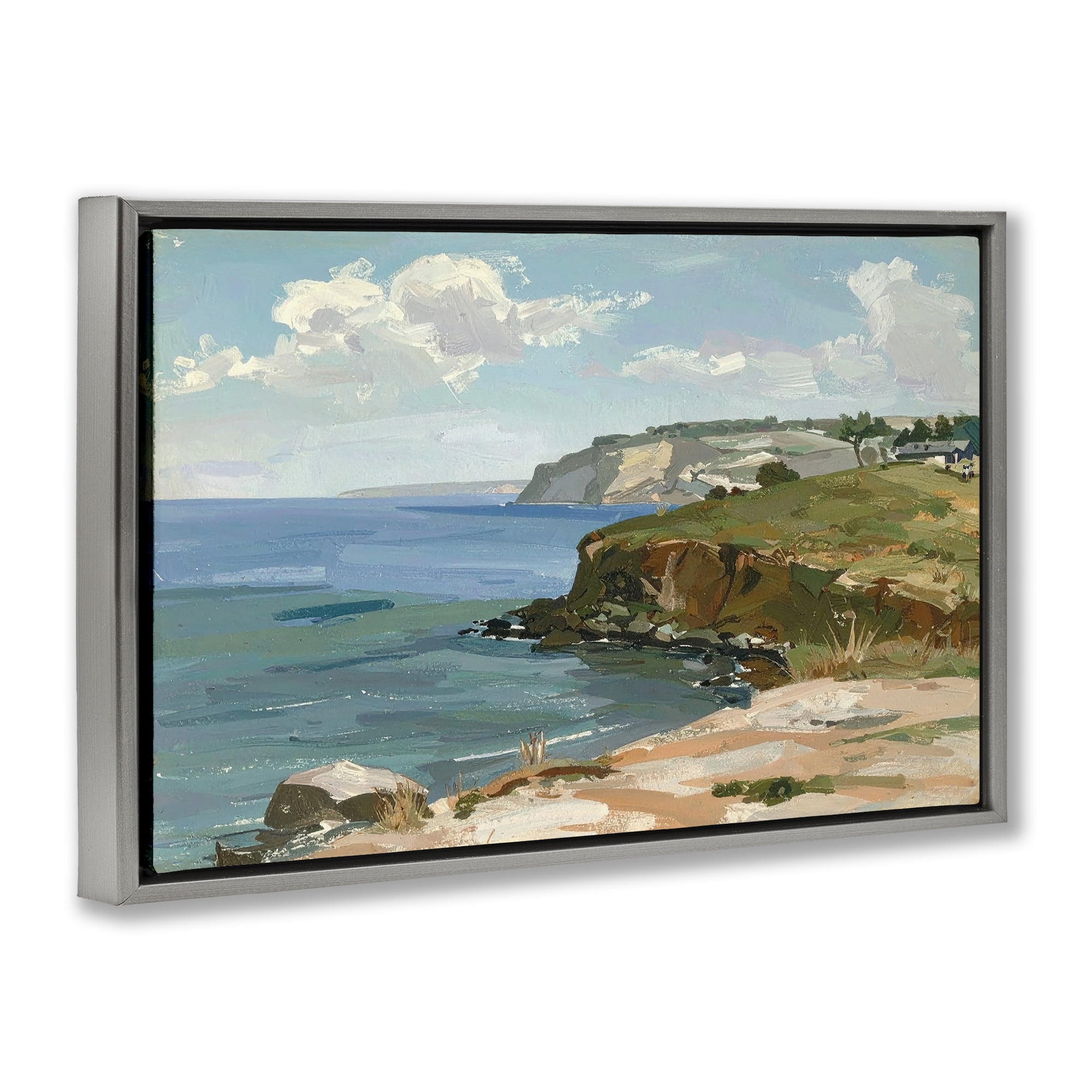 Stupell Industries Along The Shore Scenery Gray Framed Floater Canvas Wall Art, design by Alonza Saunders