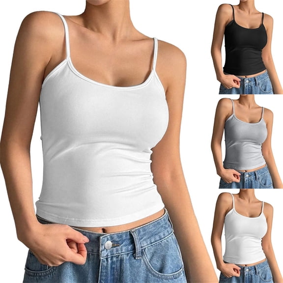 Endives Women's Ribbed Crop Top Tank Top With Built in Bra Spaghetti Strap Backless Tank Top Base Layer Casual Wear White