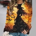 thumbnail image 2 of Lcziwo Witch Sweatshirts Women Happy Halloween 2025 Fall Fashion Outfits Long Sleeve Round Neck Loose Tops Witch Print Horror Movie Pullover Multicolor,XL, 2 of 5