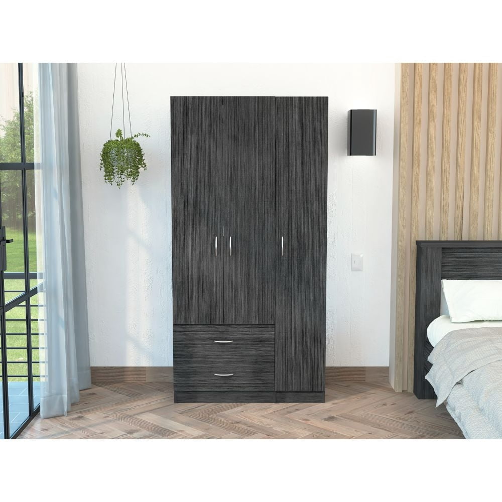 HomeRoots 478406 71.1 x 35.4 x 18.5 in. Gray Grainy Oak Manufactured Wood Two Drawers Combo Dresser