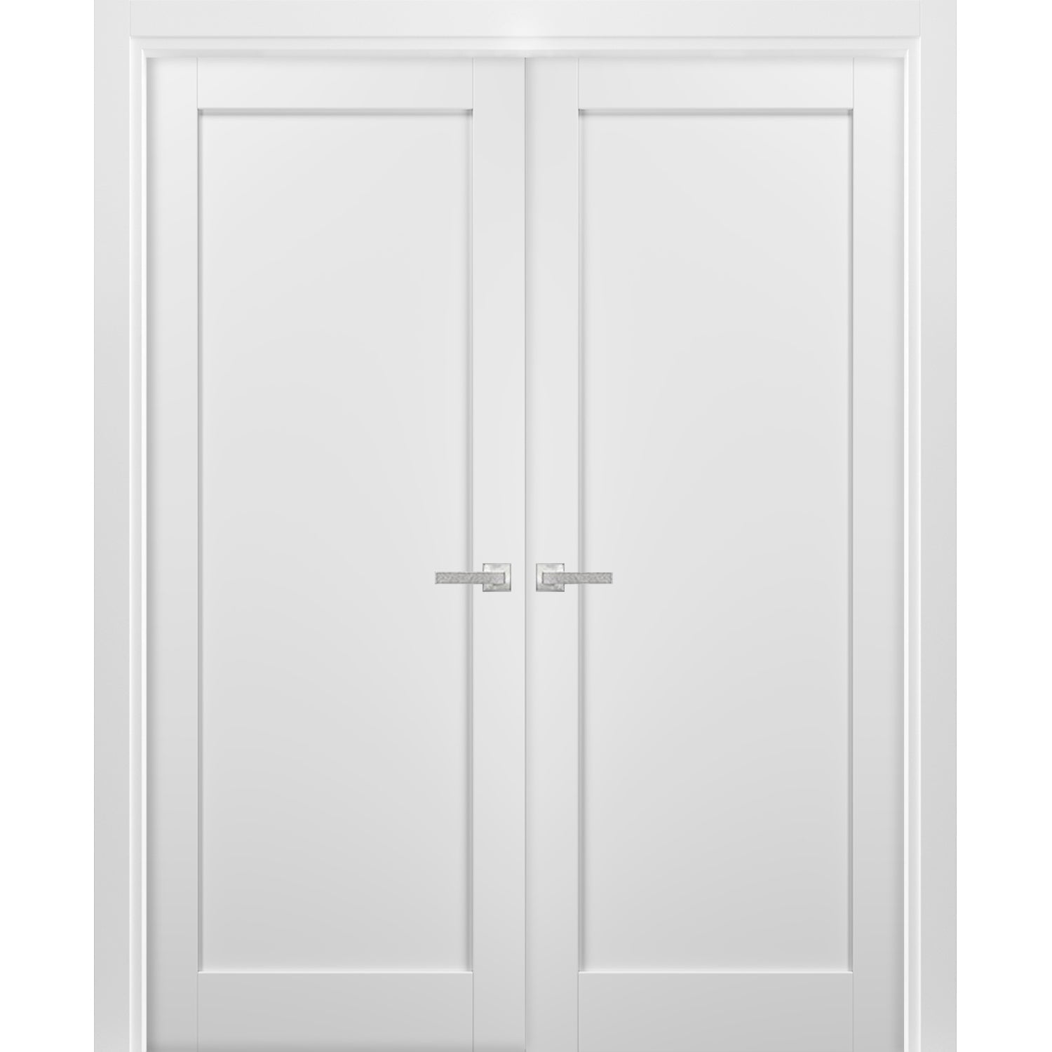 French Double Panel Doors 64 84 with Hardware | Quadro 4111 White Silk | Panel Frame Trims | Bedroom Interior Sturdy Door - Walmart.com