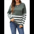 thumbnail image 1 of Suéter Holgado de Larga con Bloques de Color para Mujer, Moda de Otoño, Informal, de Punto con Cuello Redondo Verde L, 1 of 10