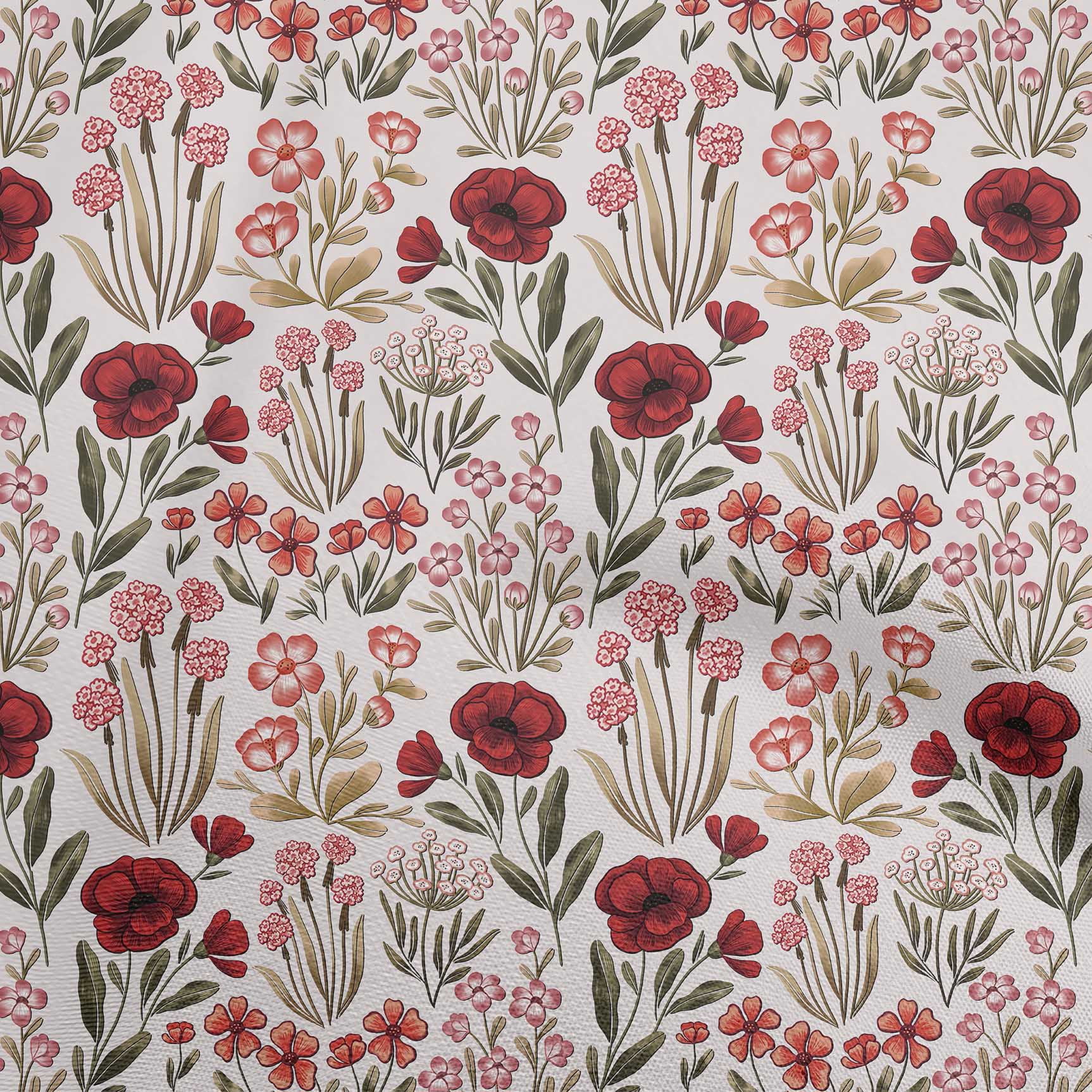 oneOone Coton Popeline Rouge Tissu Floral Rétro Projets d'Artisanat Tissus Imprimés par Yard 42 Pouces de Large