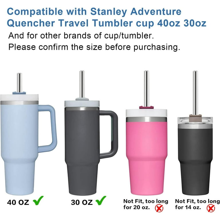 Beonsky Stainless Steel Straw Replacement for Stanley 40 oz 30 oz Adventure Quencher Travel Tumbler Cup, 6 Pack Reusable Straws with Cleaning Brush