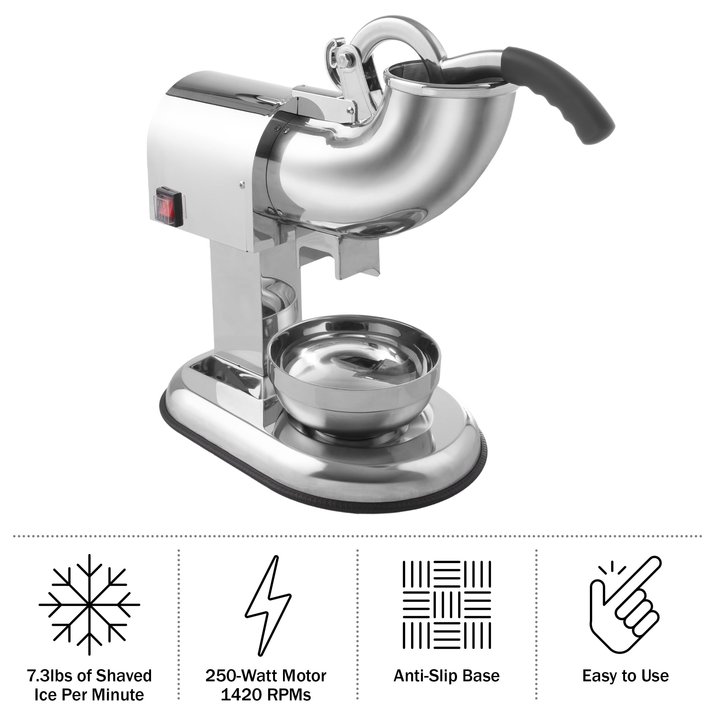 Great Northern Popcorn Snow Cone Machine - 250W Ice Shaver, Stainless-Steel