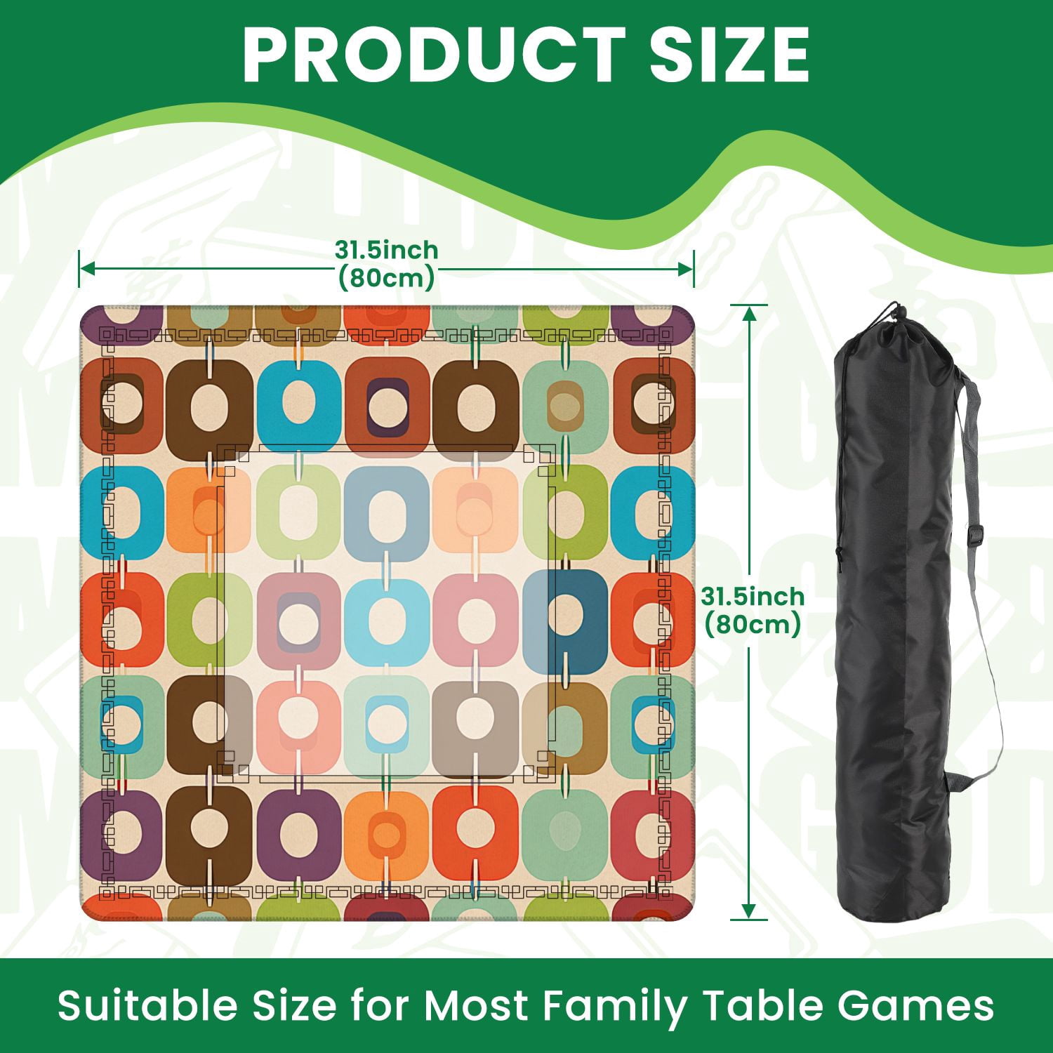 Mahjong Mat 31.5" x 31.5" mid century style seamless Non-Slip Noise Reduction American Mahjong Tiles Table Cover for Dominoes Poker Card Board Games Gift