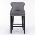 thumbnail image 4 of Bar Stools Set of 2, Velvet Upholstered Bar Stools with Chrome Nailhead Trim and Wooden Legs, Contemporary Tufted Button Wing-Back Chairs for Kitchen Island Pub, Gray, 4 of 8