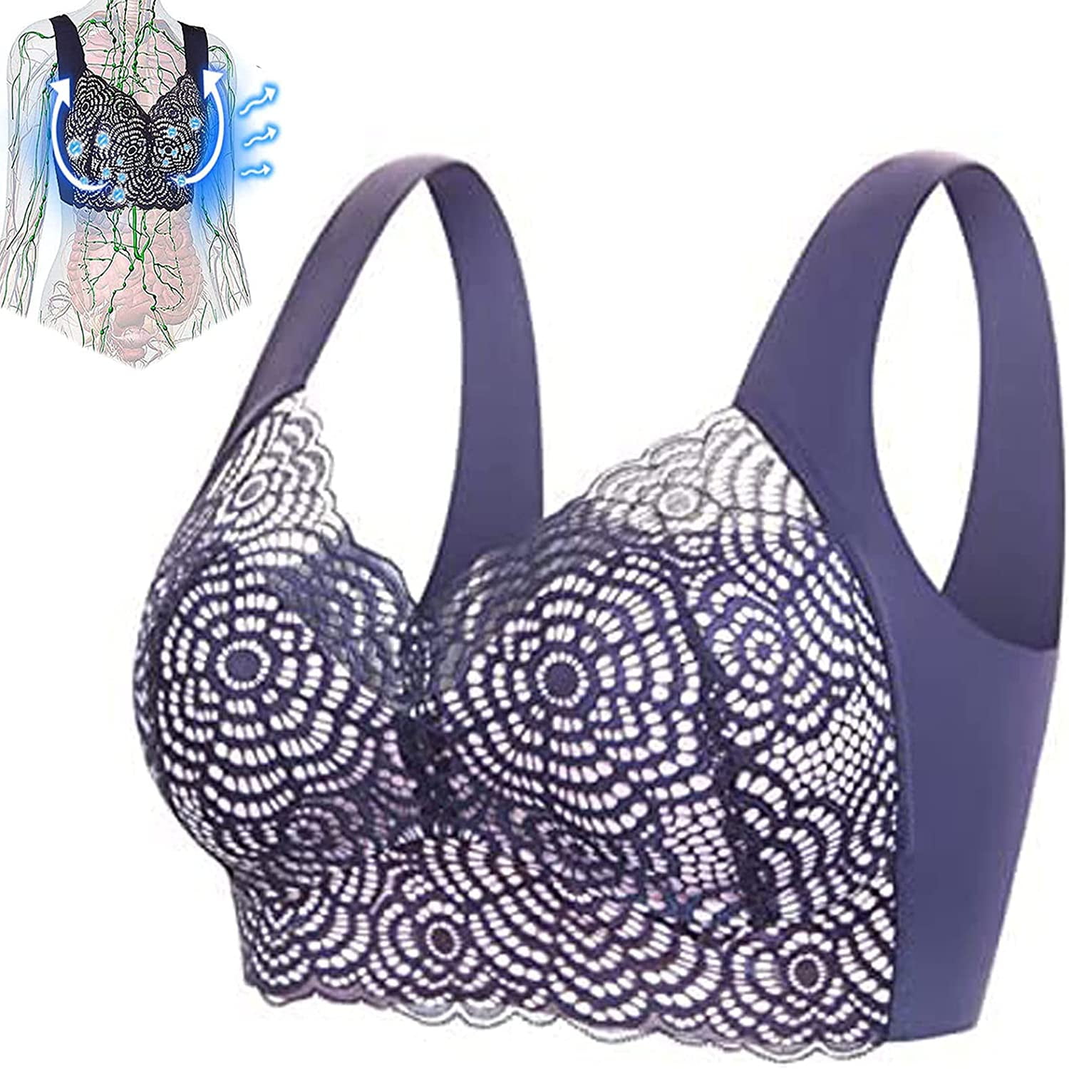 2023 New Slimory Lymphvity Detoxification and Shaping & Powerful Lifting  Bra, Sexy Lace Comfort Wire-Free Bra Plus Size