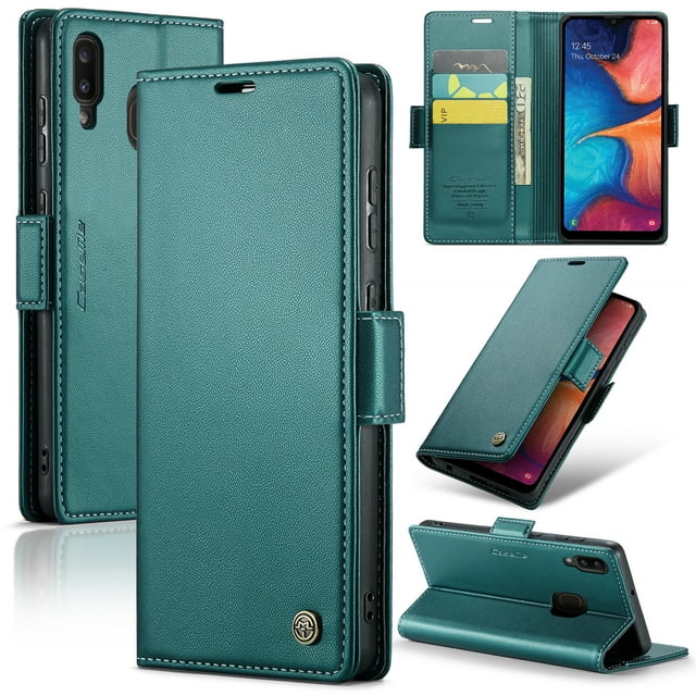 CaseMe Funda de Cuero For Samsung Galaxy A20/A30 con Bloqueo RFID, para Samsung Galaxy A12, Funda para Mujer y Hombres, Tarjetero con Cierre Magnético, Funda Tipo Folio For Samsung Galaxy A20/A30