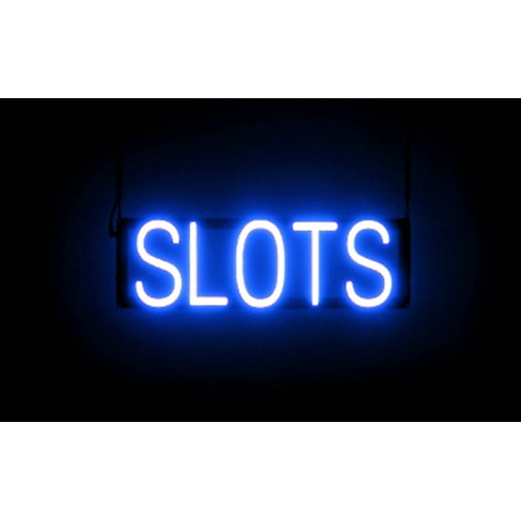 SpellBrite SLOTS LED Sign for Business. 20.3" x 6.3" Blue SLOTS Sign Has Neon Sign Look With Energy Efficient LED Light Source. Visible from 500+ Feet, 8 Animation Settings.