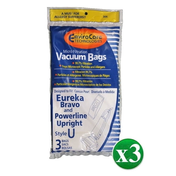 Replacement Part For Eureka Sanitaire Vacuum Bags for Type U Bravo II, Direct Air, World Vac, White Westinghouse Upright Vacuums. 9 Pack # 308