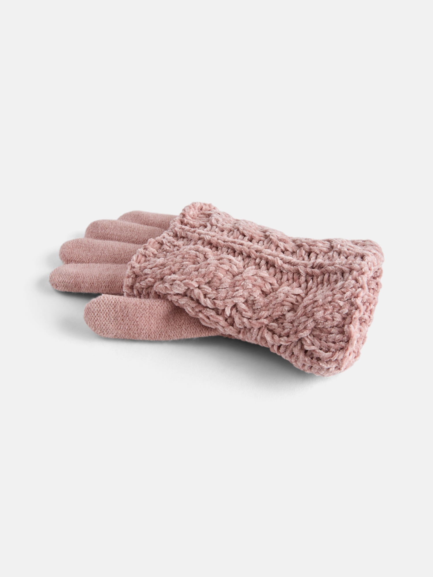 MNYC Women's 2 PC Cable Knit Chenille Beanie w/ Matching Gloves, Dusty Rose