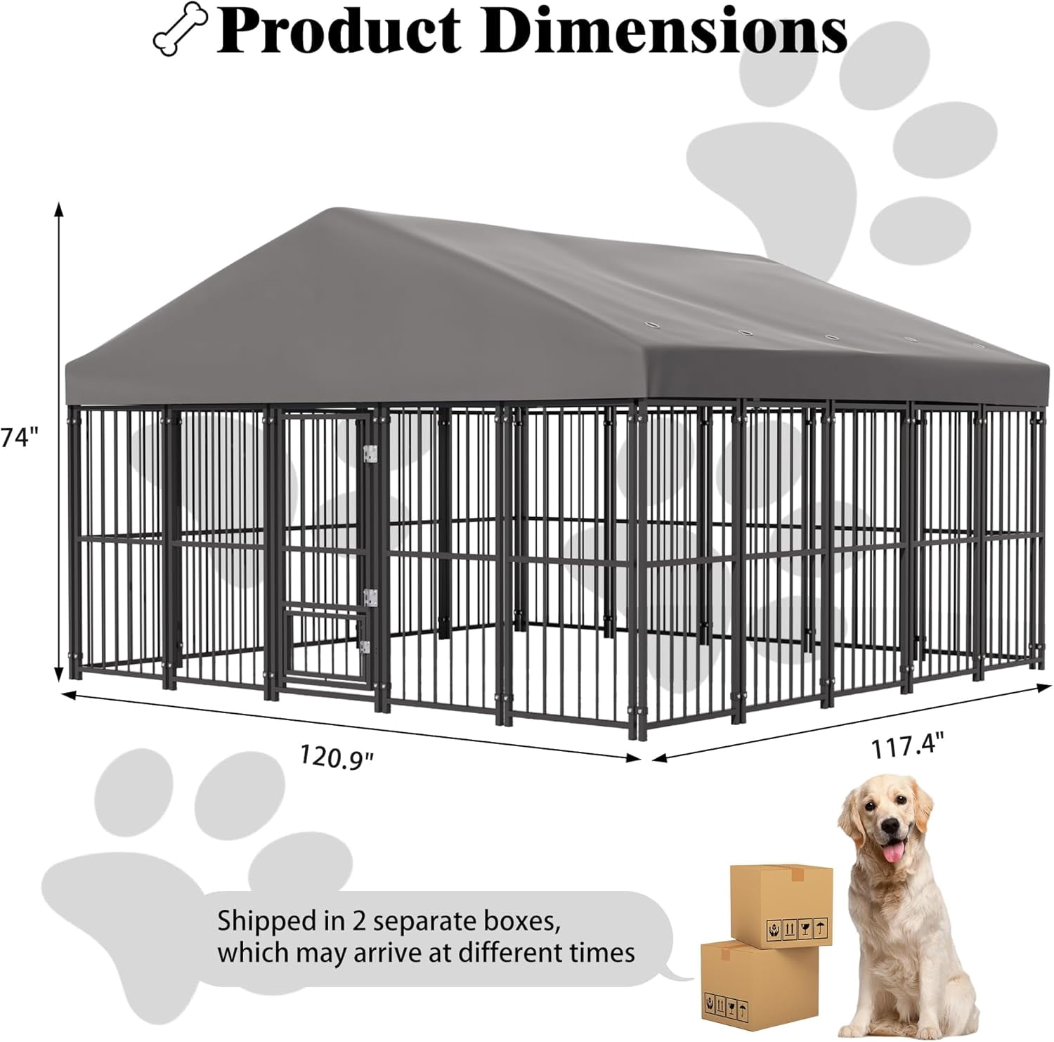 SnugVista 10x10FT Dog Kennel Outdoor, Heavy Duty Large Dog Cage with Gray Roof, Escape-Proof Double Locks & Swivel Feeding Door, Galvanized Metal Dog Run Enclosure for Outside House