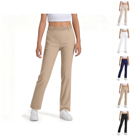 School Uniform Pants for Boys Girls 2025 Fashion High Stretchy Straight Leg Dress Pants with Pockets