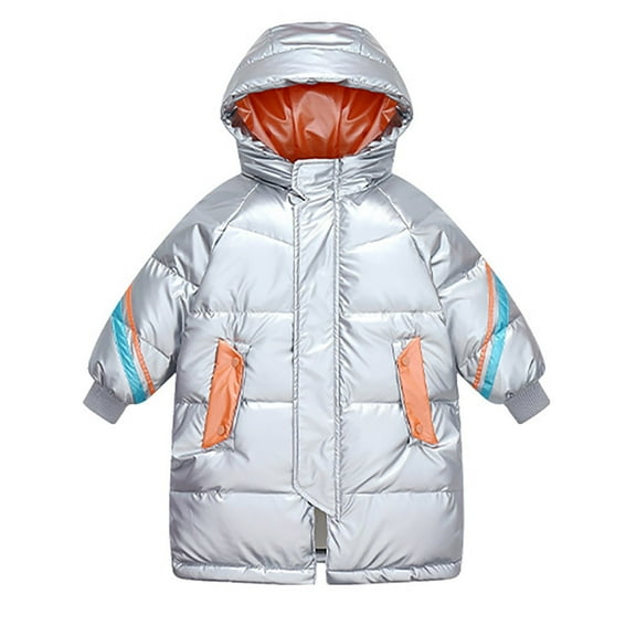 Otqutp Baby Sport Outwear Kids Toddler Girls Boys Winter Warm Thick Solid Cotton Long Sleeve Padded Jacket Coat Clothes with Pocket(Silver,5-6 Years)