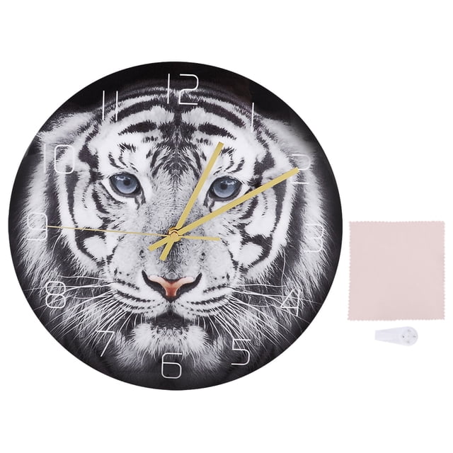 Reloj redondo de acrílico con diseño de tigre para colgar en la pared, para oficina, hogar y habitación, con visualización de la hora