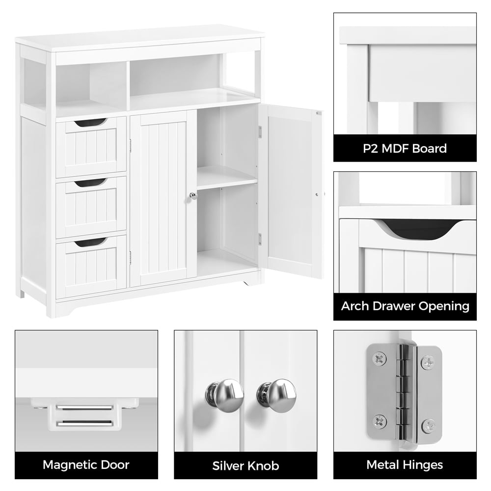 Yaheetech Wooden Bathroom Floor Cabinet with 3 Drawers & 2 Doors, White