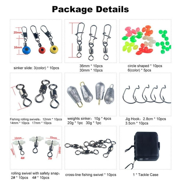 177PCS Fishing Accessories Kit Set Tackle Box Box Including Swivel Slides  Ball Bearing Rolling Snap Barrel Jig Hook 