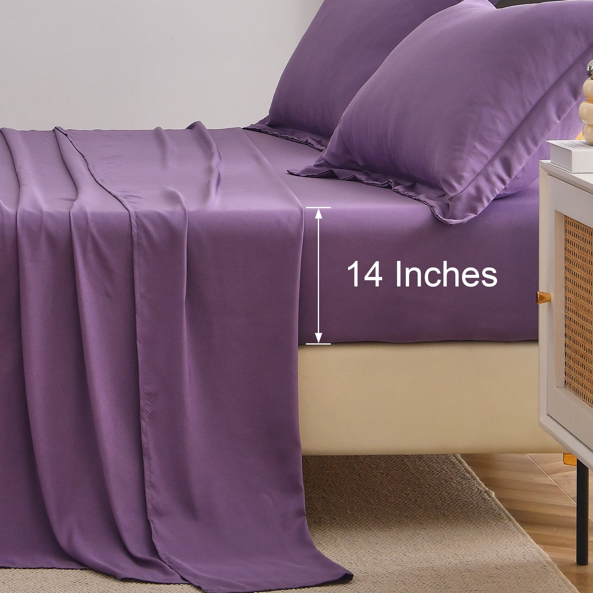 Jessy Home Bed Sheets Set 4 Piece Queen/Full Sheet Set Purple Cotton Blend Fitted Sheet, Flat Sheet & 2 Pillowcases Bedding Set